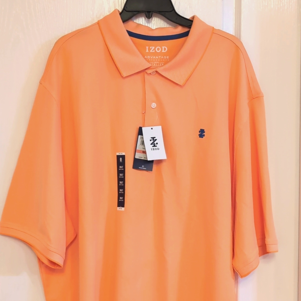 NEW. Izod Advantage Performance Tangerine Polo Shirt. Size 3XLT.  UPF-15